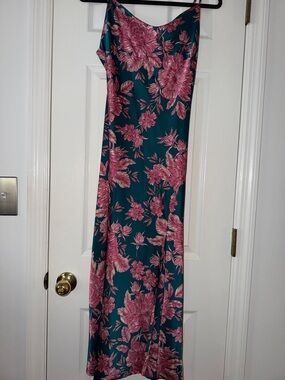 Teal Slip Dress with Pink Floral Print